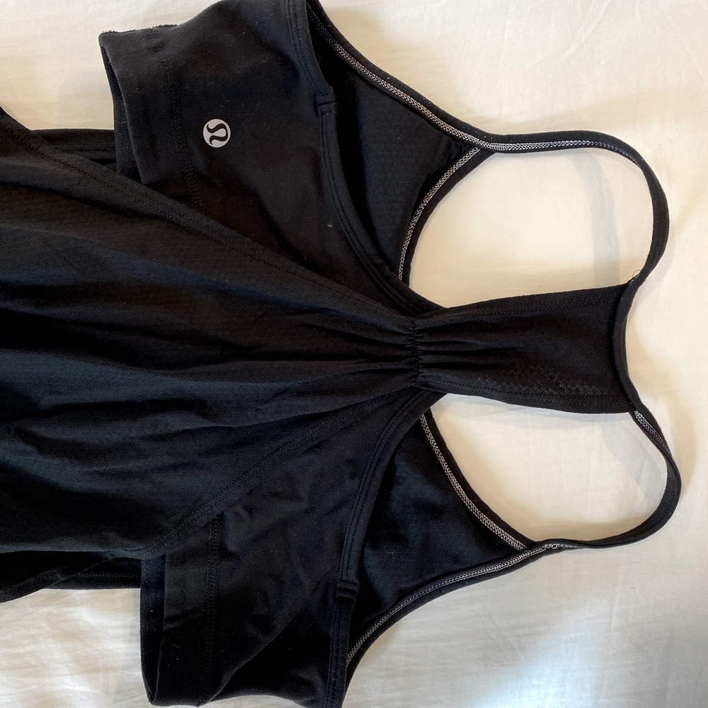 Lululemon black top: sports bra with loose tank attached